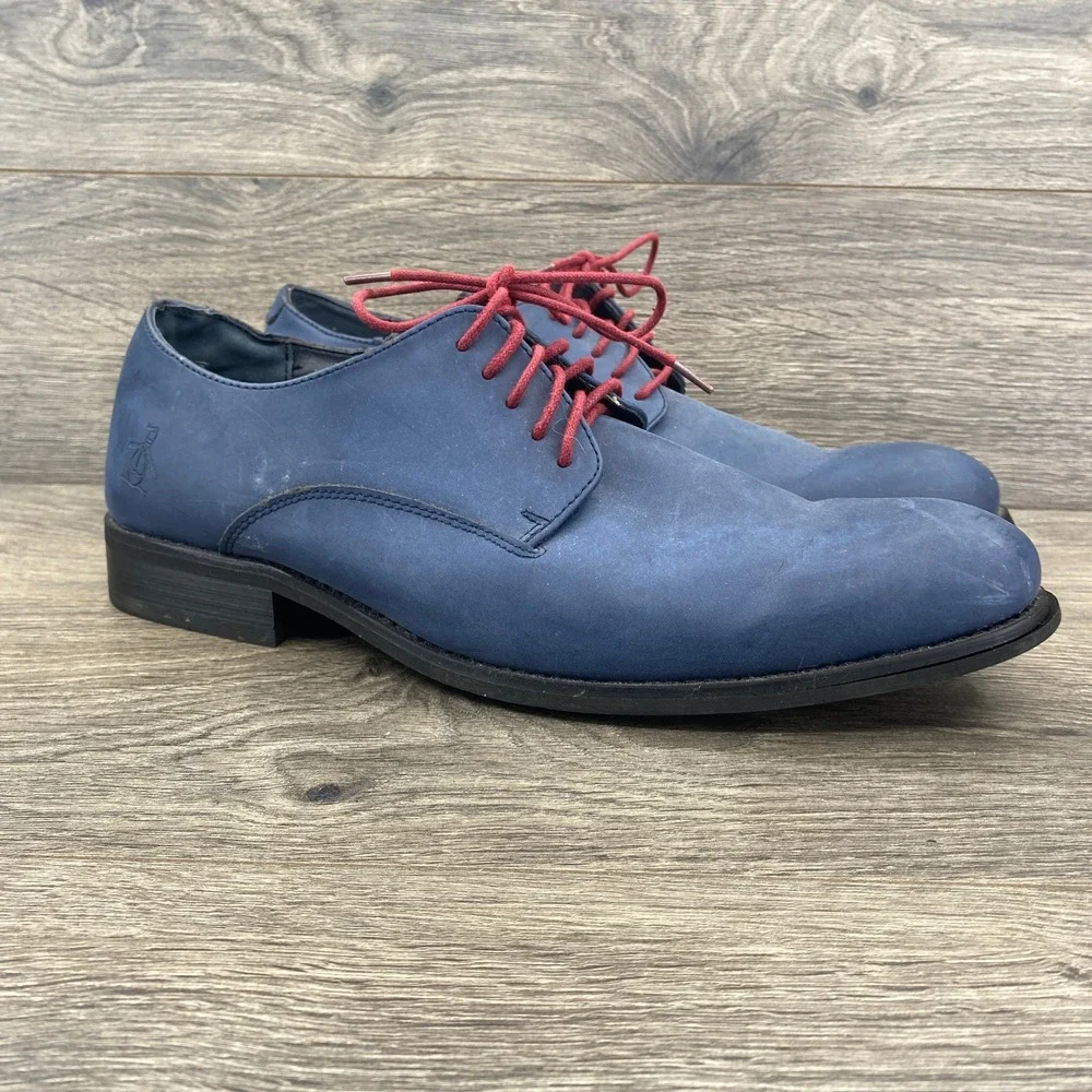 Original Penguin Bryan Derby Shoes Mens 11 Blue Leather Red Lace PENAC11024
